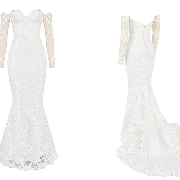 HOUSE OF CB 'Isabelle' White Lace Long Sleeve Bridal Gown NWOT - Picture 11 of 16